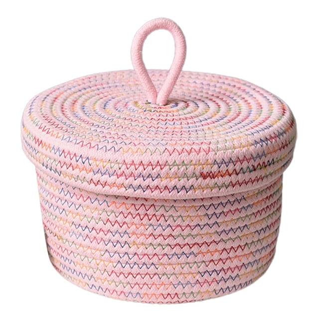 Panier de Rangement Tissé à la Main Pratique Petit Format Collations Débris Panier de Bureau avec Couvercle pour Collations