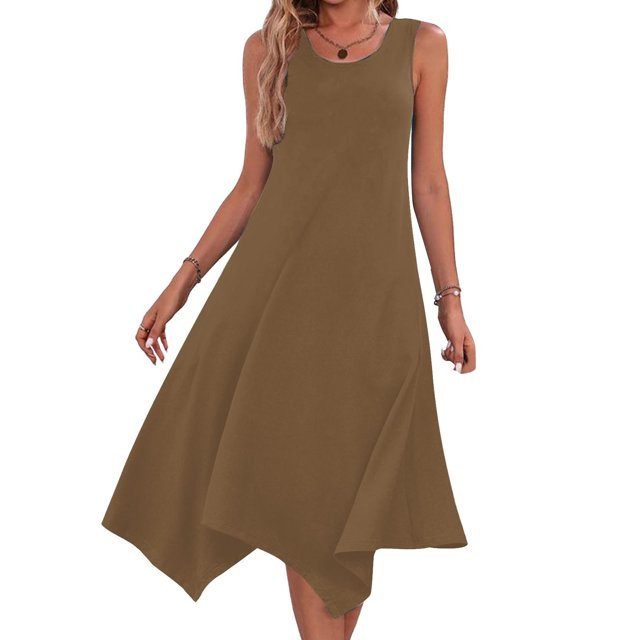 Summer Clearance 2025! Womens Plus Size Dress,Summer Dress Clearance for Womens,Womens Dresses Sleeveless Round Neck Drawstring Casual Ruffle A-Line Mini Dress