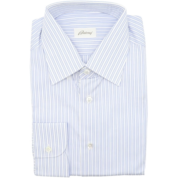 Brioni Men's Blue / White Striped Dress Shirt - 43-17 (Xl)