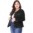 thumbnail image 2 of GRACE & GRANDEUR Veste en Jean pour Femme Grande Taille à Manches Longues Sans Col Veste en Denim, 2 of 4