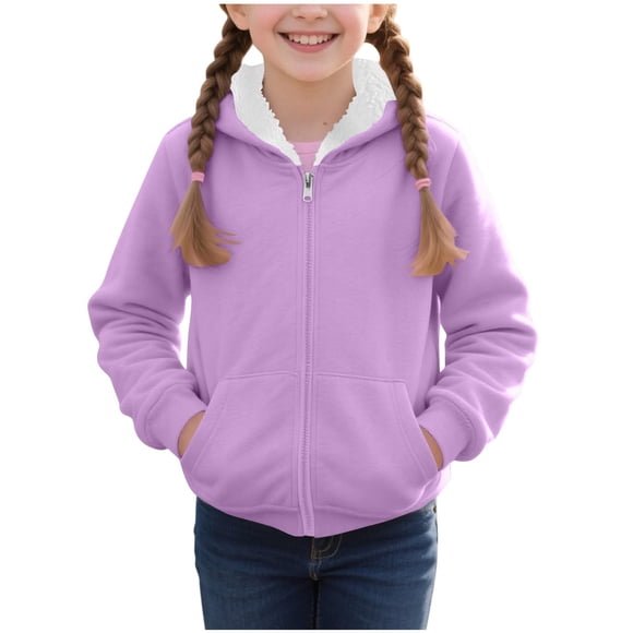 Tranfacy Zip Up Hoodie Girls Hoodies Pullover 2-15 Years Solid Color Fashion Casual Winter Fleece Long Sleeve Hooded Zipper Sweatshirt with Pockets
