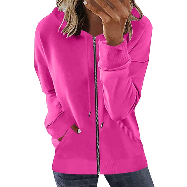 Bellella Chandails en Molleton à Capuche pour Femmes, Fermeture Éclair, Manches Longues, Veste Confortable, Cordon de Serrage, Rouge Rose P