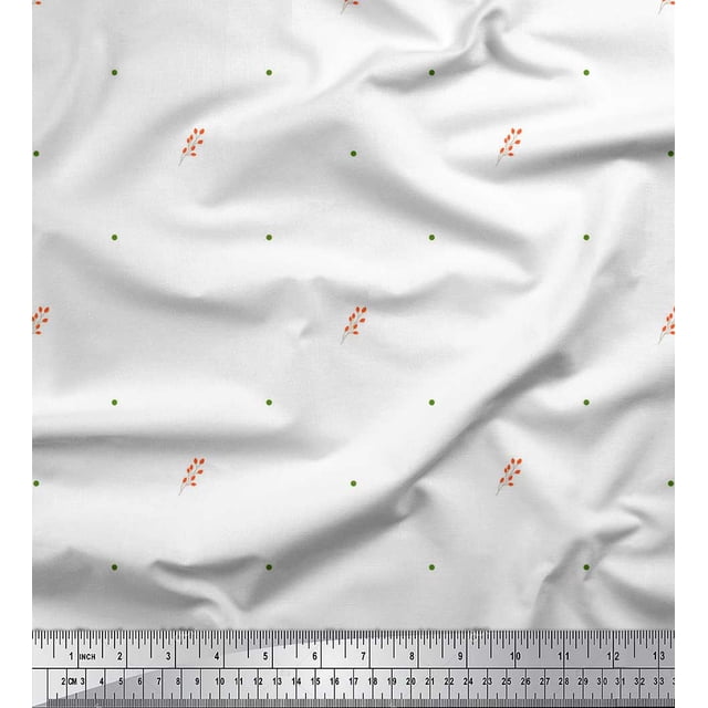 Soimoi White Poly Georgette Fabric Flower Buds & Dots Print Fabric by the Yard 42 Inch Wide