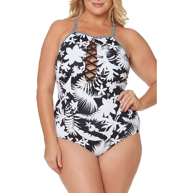 Bleu by Rod Beattie Maillot une-Pièce à Col Montant pour Femme Grande Taille, 22W