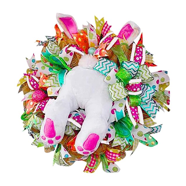 Spring Easter Bunny Door Hanger Wreath Rabbit Ribbon Home Party Wall Decorations