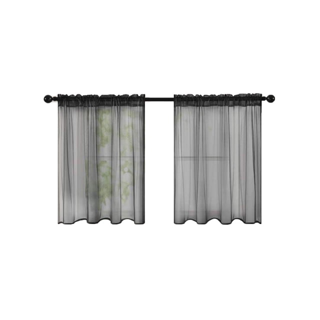 Maplenight Short Curtains Kitchen Bathroom Semi Transparent Curtains with Wavy Hemline for Home Camper Cafe Bedroom Door Window Solid Color 36 x 30 Inch Black