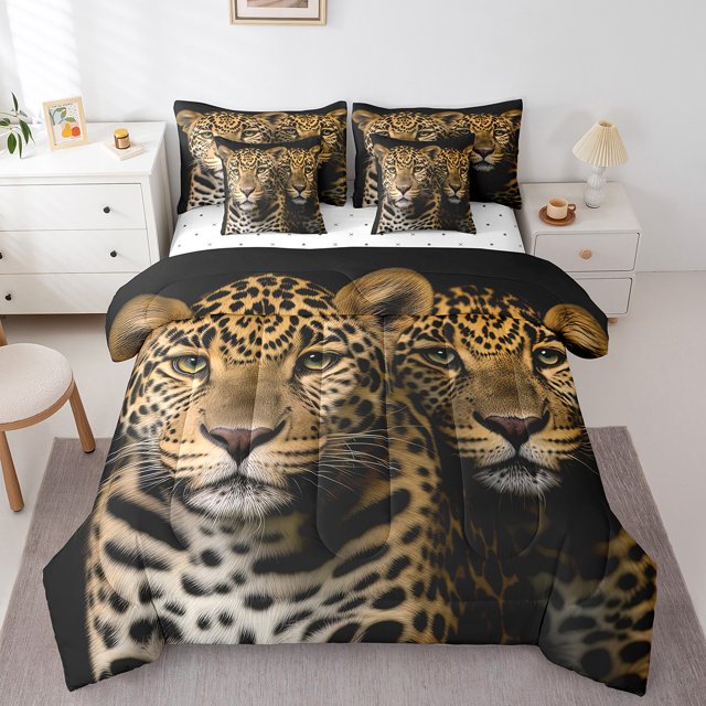 YST Leopard 7Pcs Bedding Set, Wild Animal Theme, Full Size, 3D Animal Printed, Polyester, Comforter & Duvet Type, 7 Count