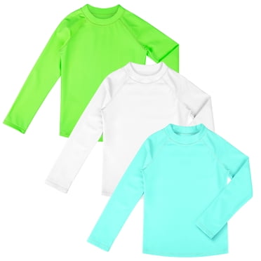 BIG ELEPHANT 3 Pack Kids Rash Guard Swim Shirt UPF 91+ Long Sleeve Rashguard Swimwear Surf Tops Sun Protection for Boys Girls