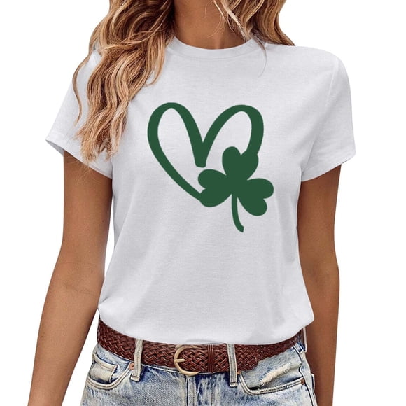 LUOGENLI Female T-shirts for Womens Women's St. Patrick's Day Crew Neck Short Sleeve T Shirt Tee T-shirts Womens Big and Tall St. Patrick's Day White L