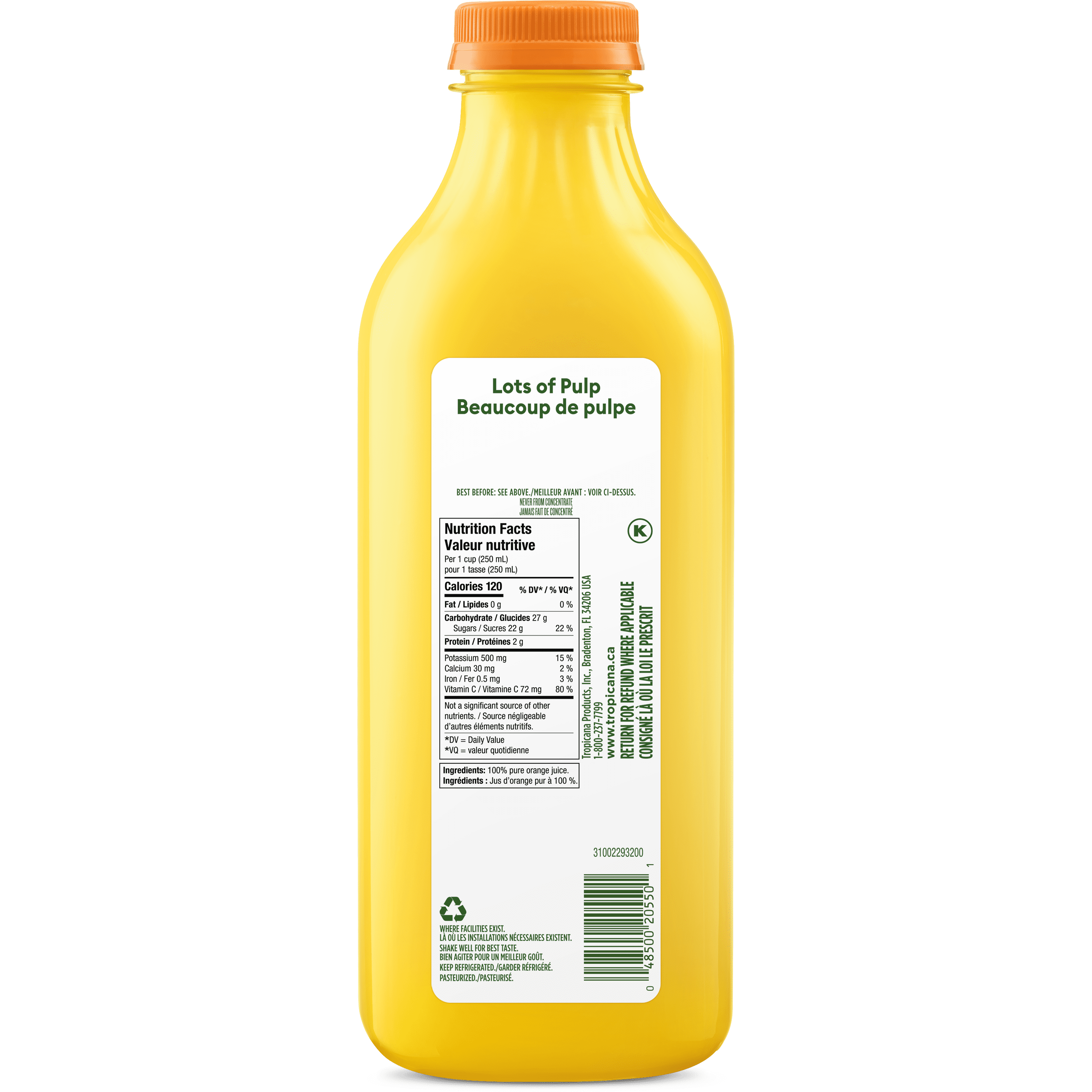 Tropicana Pure Premium 100% Orange Juice Lots of Pulp, 1.36 L