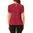 thumbnail image 3 of INSPIRE CHIC Blouse à Col Ras du Cou en V Découpé à Fente pour Femme, Décontractée, Poignets Froncés, Haut S Bourgogne, 3 of 6