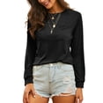 thumbnail image 4 of LUXUR T-shirt Femme Col Rond Tee-Shirt Couleur Unie Pull Décontracté Manches Longues Noir m, 4 of 5