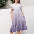 thumbnail image 3 of yoeyez Robes pour Enfants Filles 4-16 Fête Enfants Manches Volantées Robe Maxi à Volants Imprimé Dégradé Col Ras du Cou Robes Soleil Robe de Fête d'Anniversaire pour Enfant Violet, 10 Ans, 3 of 6