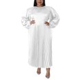 thumbnail image 1 of LUXUR Femmes Maxi Robe de Cou Robes de Couleur Unie Décontracté en Vrac Manches Longues Blanc 3XL, 1 of 5