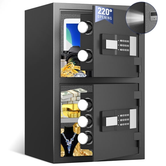 Silkight 5,5 Coffre-Fort Domestique à Double Porte Pi3, Coffre Numérique avec Clavier Rétroéclairé et Tablette Ajustable, Coffre de Sécurité avec Double Alarme, Lumières DEL pour Bijoux Argent Document, Bureau à Domicile