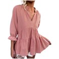 thumbnail image 1 of Pompotops Blouse Confortable à Manches Trois-Quarts Col en V Unie pour Femmes, 1 of 7