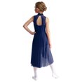 thumbnail image 2 of RUNQHUI Robe de Danse Ballet à Sequins pour Filles, Robe de Patinage Artistique Sans Manches Ourlet Irrégulier en Maille Bleu Marine 16, 2 of 7