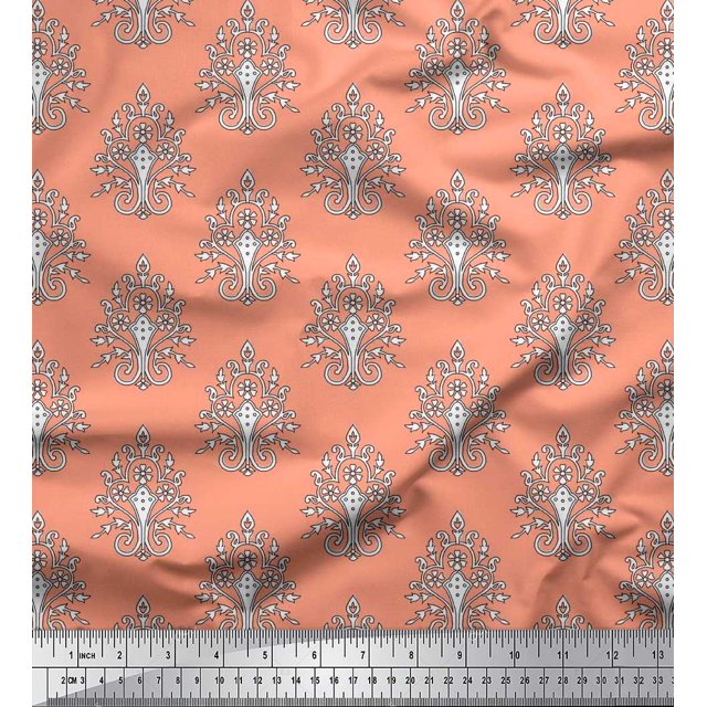 Soimoi Modal Satin Fabric Leaves,Floral & Paisley Block Print Fabric by Yard 42 Inch Wide