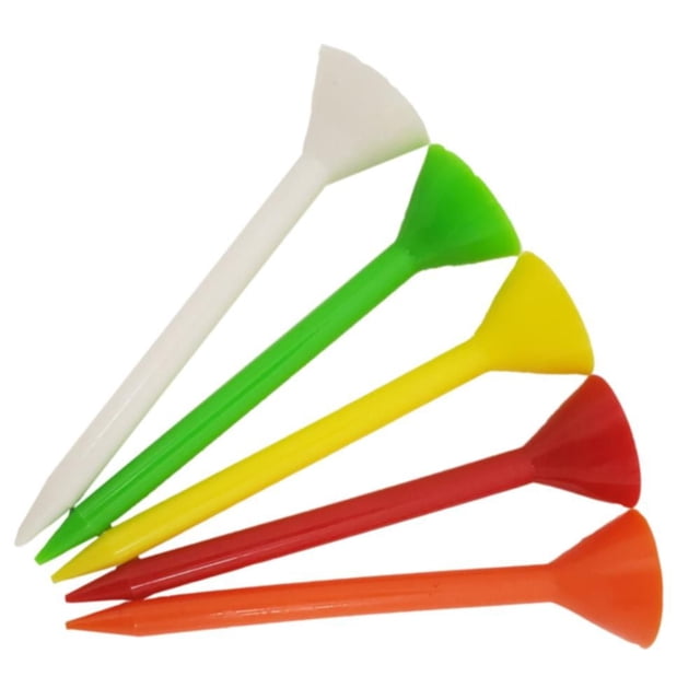 3 1/4" Hep Tee Cup (Standard) Multi-Color Golf Tees, pack of 5 by Hep Tee, showing five durable polymer resin plastic golf tees in white, green, yellow, red, and orange with wide cup tops and pointed ends for precision, easy grass insertion, and improved shot distance, suitable for all skill levels and golf accessories.