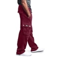 thumbnail image 3 of RXIRUCGD Men Casual Trousers High Waist Drawstring With Multi-Pockets Long Pants, Wine, Size: L, 3 of 4