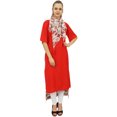 thumbnail image 2 of Bimba Women's Rayon Red Kurti Asymmetrical Hem Designer Kurta With Scarf - 26, 2 of 8