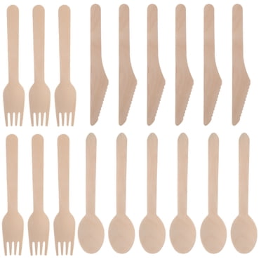 KAKOWELY Wooden Cutlery Set with 6 Sets of Fork Spoon Knife for Parties Beige Color Lightweight and Portable 18 Pieces,6.5"X0.98"X0.06"
