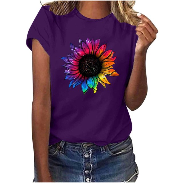Birdeem Femmes Décontracté Été Imprimé Manches Courtes Col Rond T-Shirt Ample Blouse Hauts