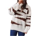 thumbnail image 1 of IROINID Women's Round Neckline Pullover Sweater Stripes Loose Mid-Length Long Sleeve Irregular Sweater Top, 1 of 8