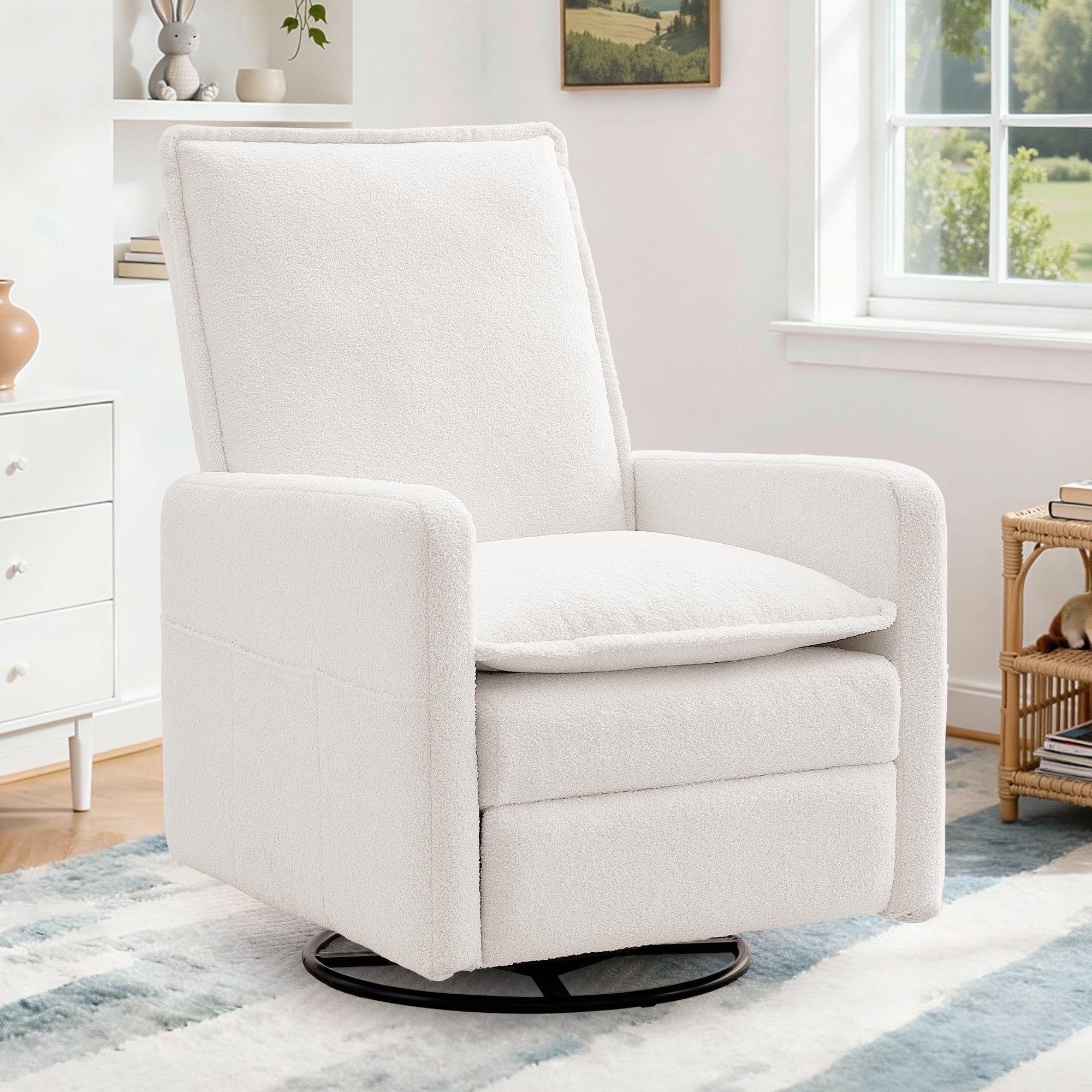 Korser Manual Swivel Rocker Recliner Chair with Side Pockets Nursery Glider Recliner for Living Room, Nursery, Beige