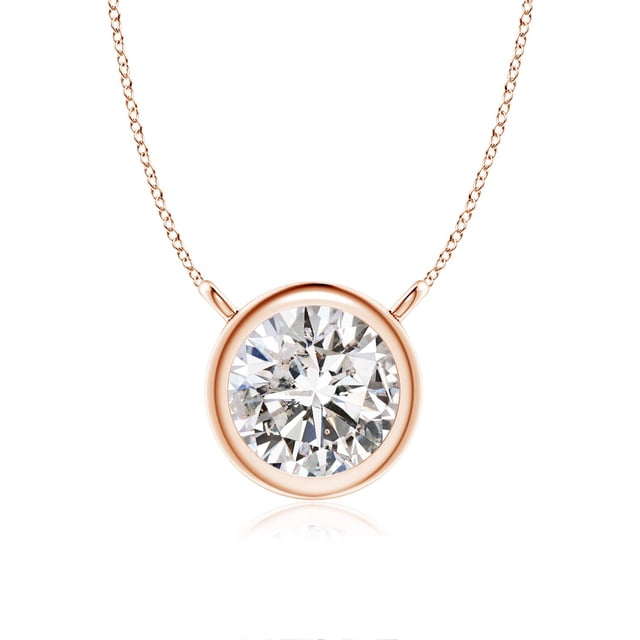 Angara Collier en Diamant Naturel - Collier Solitaire en Diamant Rond Serti Clos en Or Rose 14 K pour Femmes