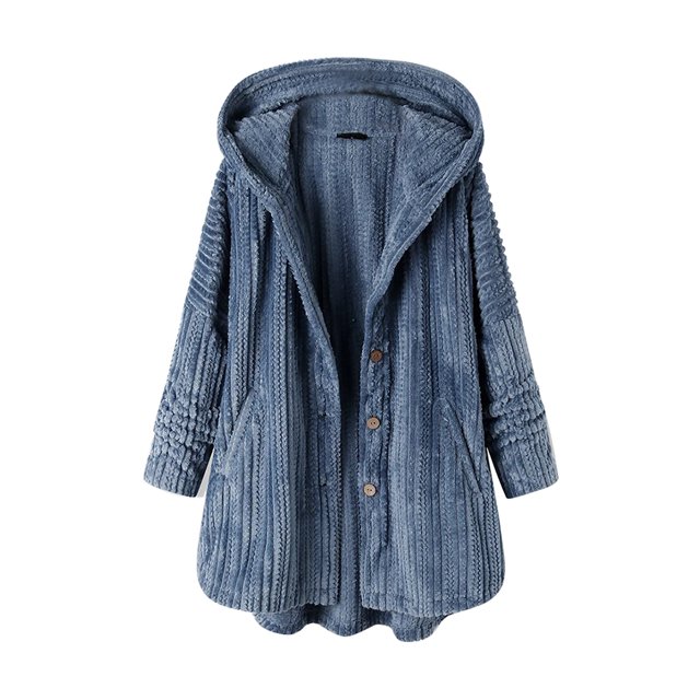 WEIYLL Jackets for Women Plus Size Solid Color Long Sleeve Hooded Button Pocket Blue Fall Coats Size 4XL