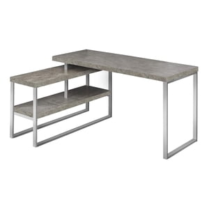 Monarch Specialties Bureau d'ordinateur, Bureau à la maison, Coin, Gauche, Installation droite, Étagères de rangement, 60"l, L Forme, Travail, Ordinateur portable, Métal, Stratifié, Gris, Argent, Contemporain, Moderne