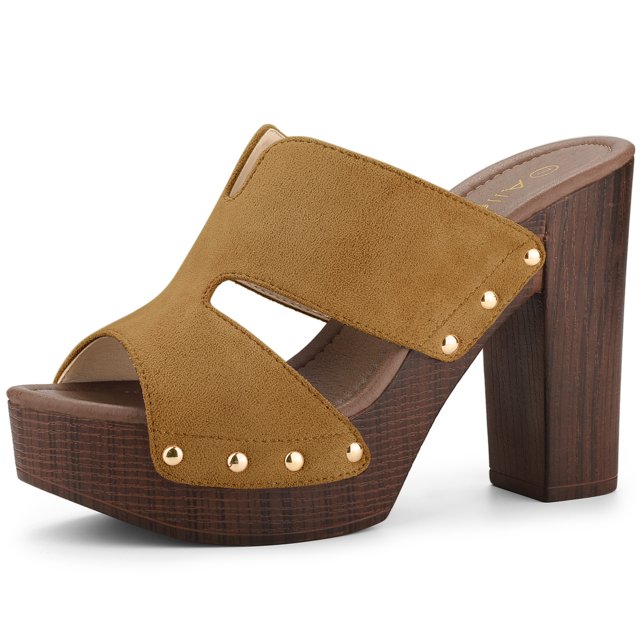 BLISSFUL STEP Women's Faux Suede Platform High Block Heel Slides Sandals