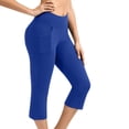 thumbnail image 1 of Womens Yoga Pants High Waisted Solid Color Knee Length Leggings Workout Exercise Capris Pants For Women, 1 of 6