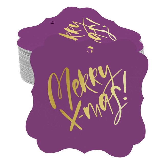 Inkdotpot Pack Of 50 Merry X-Mas Christmas Paper Tags DIY Craft Bracket Shape Real Gold Foil Hang Tags