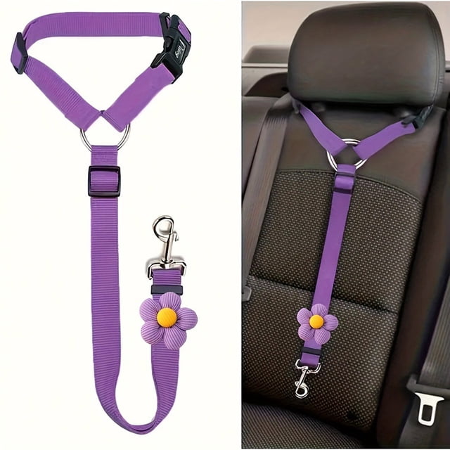 Retractable Car Seat Belt Tether with Chest Harness and Headrest Traction Ring for Pet