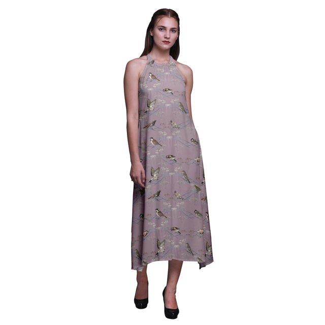 Bimba Robe de Plage Longue Dos Nu à Col Licou Imprimée pour Femmes, Rayondress - X-Grand