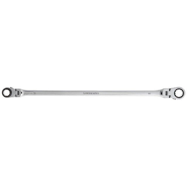 Mountain 12x14mm Double Box Universal Spline Reversible Ratcheting Wrench; 90 Tooth Design Long Flexible Reversible; MTNRM1214