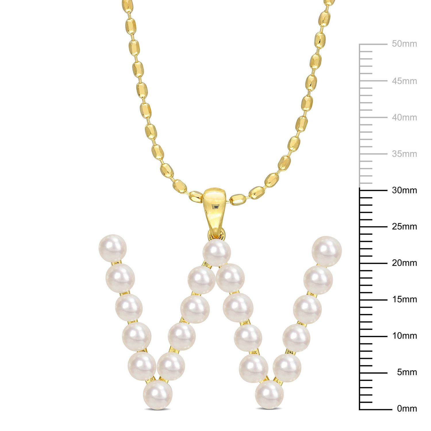 Collier initiale de Miabella avec perles culture d'eau douce en argent sterling plaqué en jaune