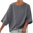 thumbnail image 1 of Liquidation! T-Shirt Grande Taille pour Femmes, Blouse à Manches Courtes d'Été pour Femmes, Blouses Décontractées Unies pour Femmes, Col Rond Manches 3/4, Blouse d'Été à la Mode, 1 of 5