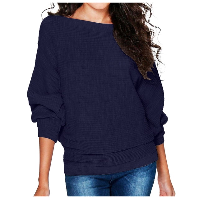 Ketyyh-chn99 Chandails pour Femmes Mode Tendance Ample Mignon T-Shirt à Manches Longues Col Ras du Cou pour Femmes Bleu, TG
