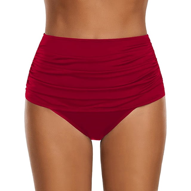 Riforla Swimsuit Bottoms for Women Plus Size High Rise Ruched Solid Color Bikini Briefs for Swim Bathing Suit Bottoms Red XXL