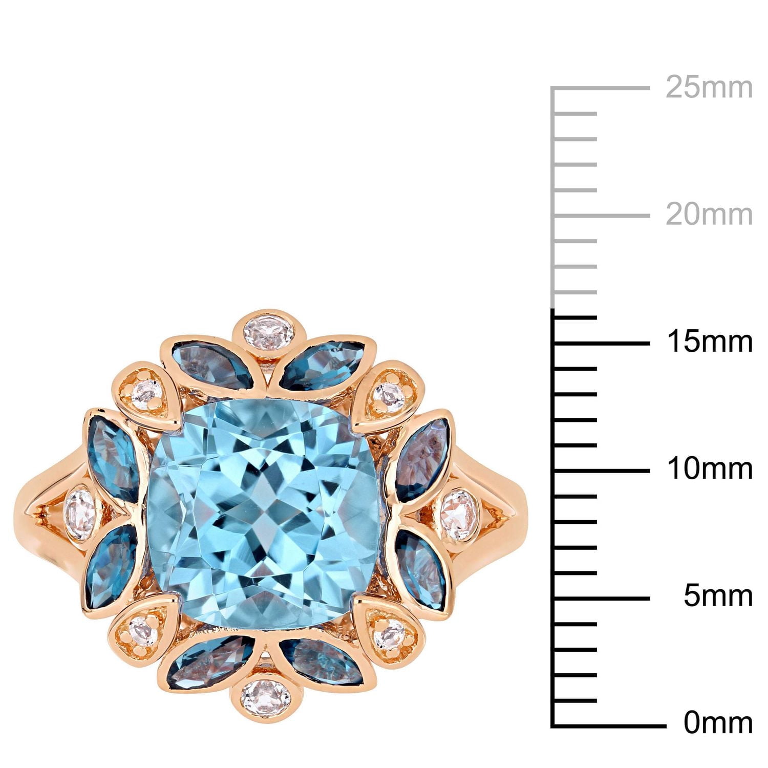 Miabella Blue Topaz and White Rose-Plated Sterling Silver Floral Cocktail Ring