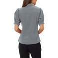 thumbnail image 3 of INSPIRE CHIC Women's Puff Sleeve Point Collar Button Down Essential Office Shirt XS Dark Grey, 3 of 6