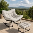 thumbnail image 1 of Eastvita White Outdoor Rattan Egg-Shaped Rocking Chair with Footstool, 1 of 5