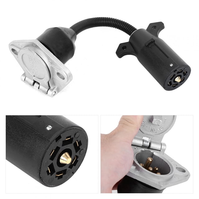 Adaptateur de Prise Rv 7 Voies vers 7 Voies, Connecteur de Remorque, Connecteur de Remorque, 7 Lames Plates vers 7 Broches Rondes, Adaptateur de Type Américain Universel pour la Plupart des Remorques Rv, Semi-Remorques.