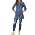 thumbnail image 2 of INSPIRE CHIC Women's Casual Long Sleeve Button Down Long Distressed Denim Jacket S Light Blue, 2 of 6
