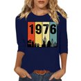 thumbnail image 3 of Uootdi Hauts pour Femmes Manches 3/4 Col Ras du Cou 1976 Imprimé Arc-en-Ciel Rétro Coupe Décontractée T-Shirts Nostalgiques pour Escapade d'Été Cadeau, 3 of 4