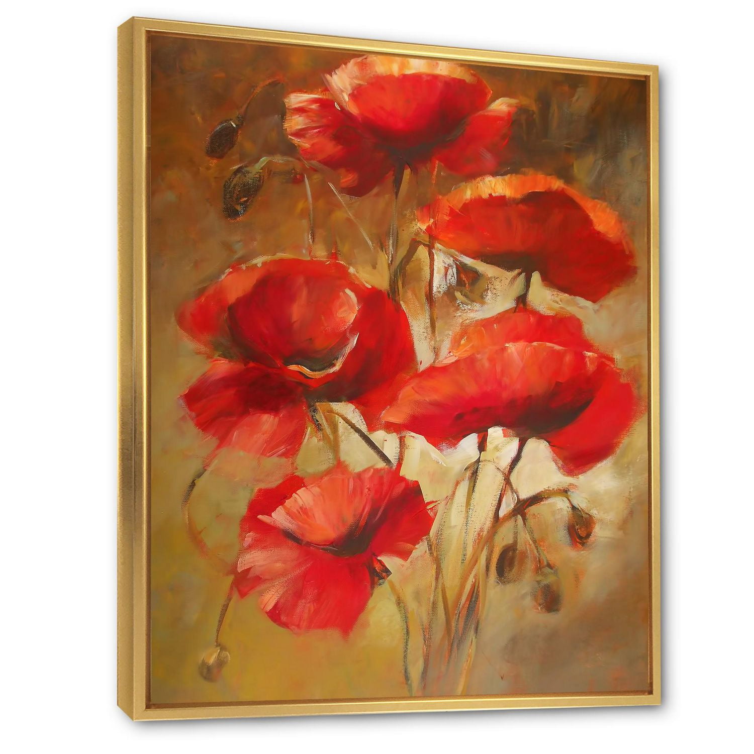 Designart Red Blossoming Poppies IV FLOAT FRAME WALL ART