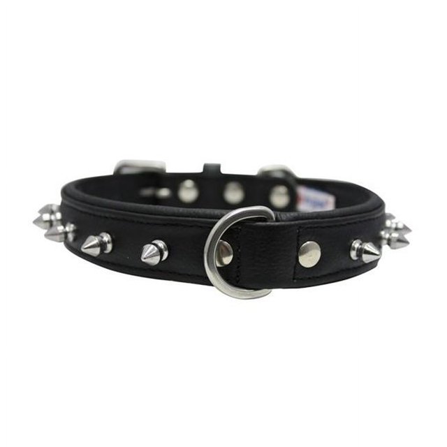 Collier pour Chien à Pointes en Cuir Véritable / Fait à la Main / Cuir Rembourré Doux et Résistant / Acier Inoxydable / 2 Anneaux Dee / Plusieurs Tailles / Collection à Pointes Rotterdam par Angel Pet Supplies